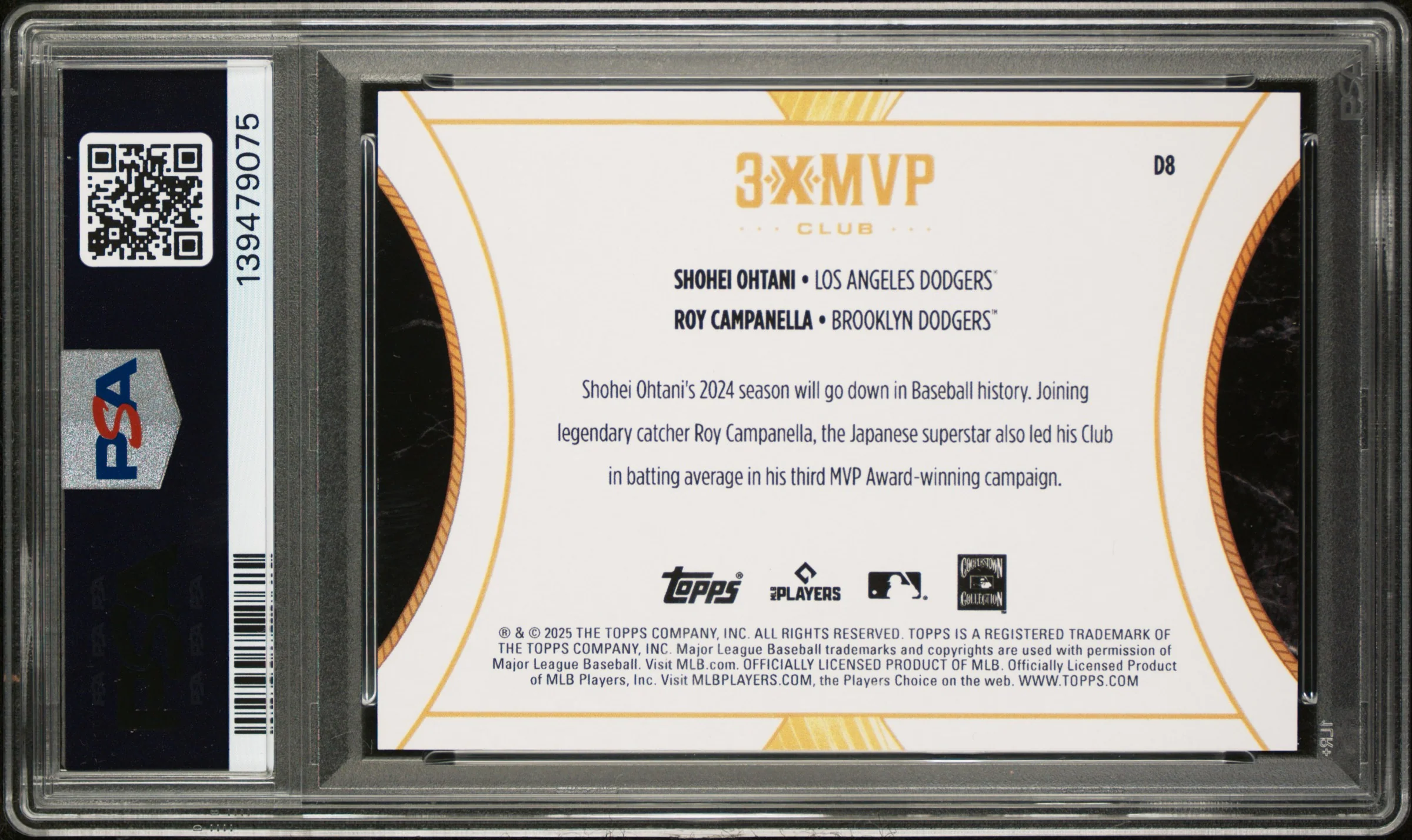 Shohei Ohtani Roy Campanella 2025 Topps Welcome To The Club Aqua 3x MVP SP 36/75 PSA 9 - Image 2