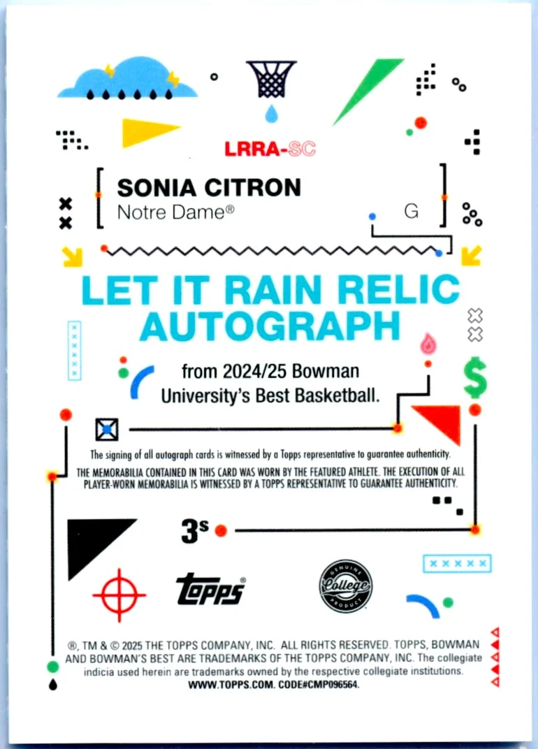 Sonia Citron RC 2024 Bowman U Best Geometric Let It Rain Rookie Patch Auto - Image 2