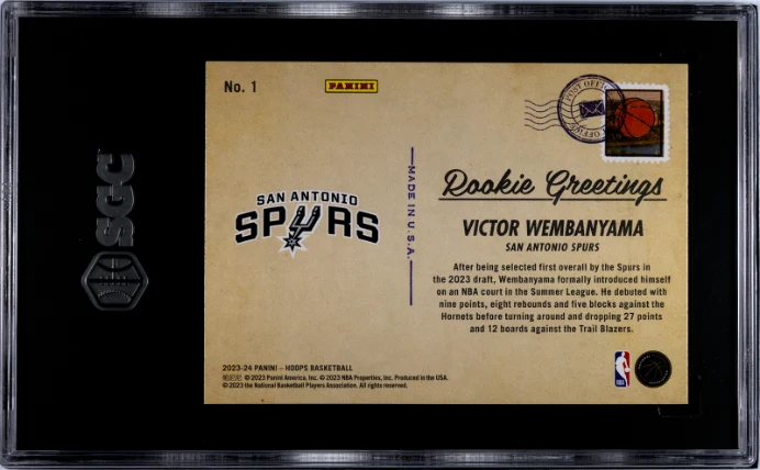 Victor Wembanyama RC 2023-24 Panini NBA Hoops Winter Rookie Greetings #1 SGC 10 - Image 2