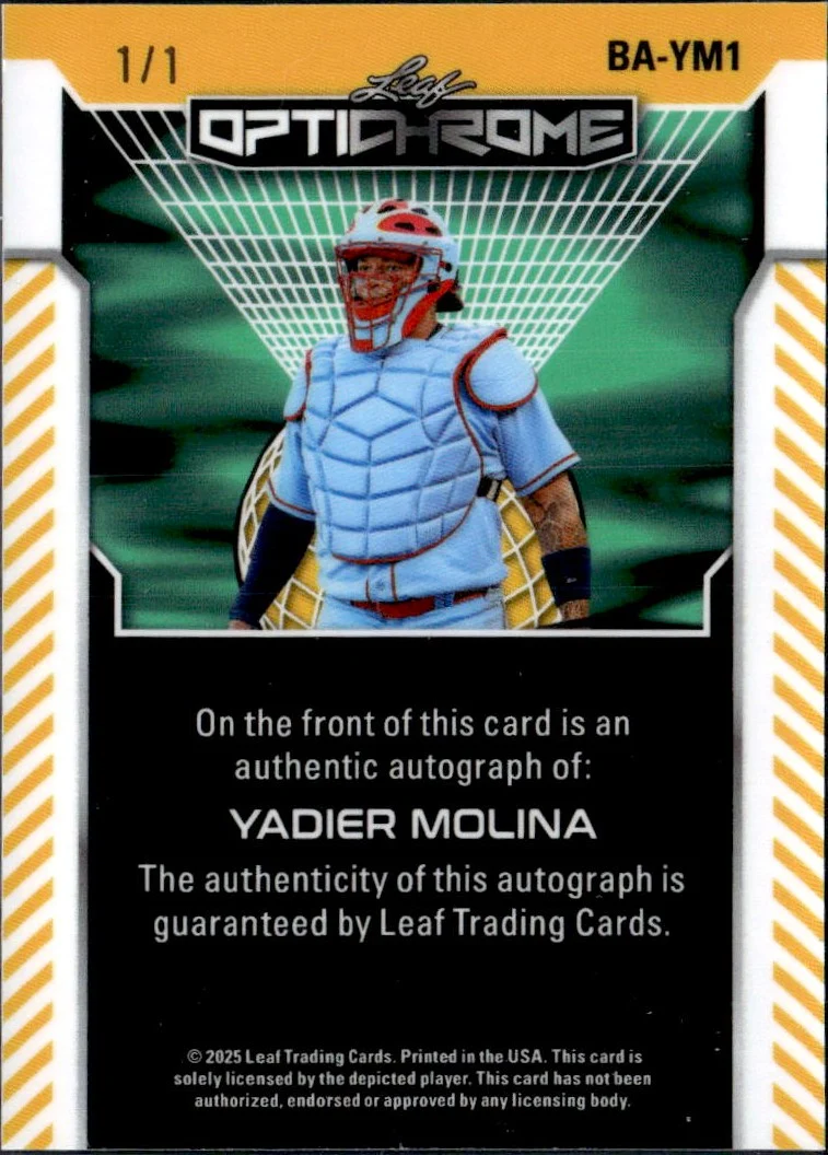 Yadier Molina 2025 Leaf Optichrome Blue Shimmer Auto SP 1/1 - Image 2